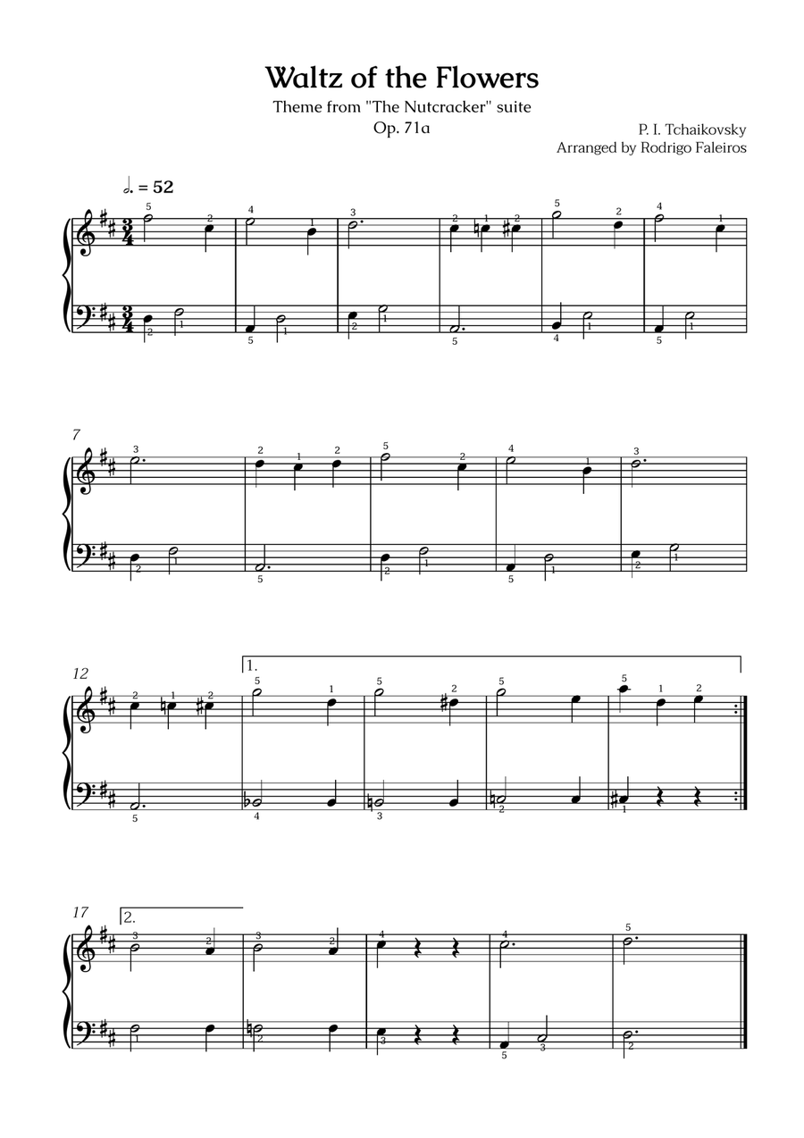 Waltz of the Flowers (Theme) - Easy piano level 2 (with fingerings) Easy Piano scores gallery preview page 1