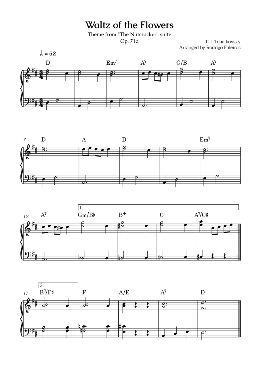 Waltz of the Flowers (Theme) - Easy piano level 3 (with chords) Easy Piano scores gallery preview page 1