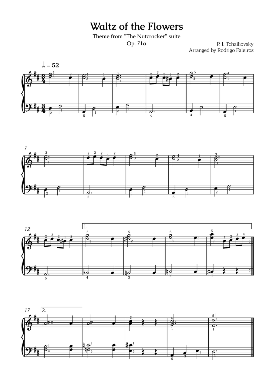 Waltz of the Flowers (Theme) - Easy piano level 3 (with fingerings) Easy Piano scores gallery preview page 1