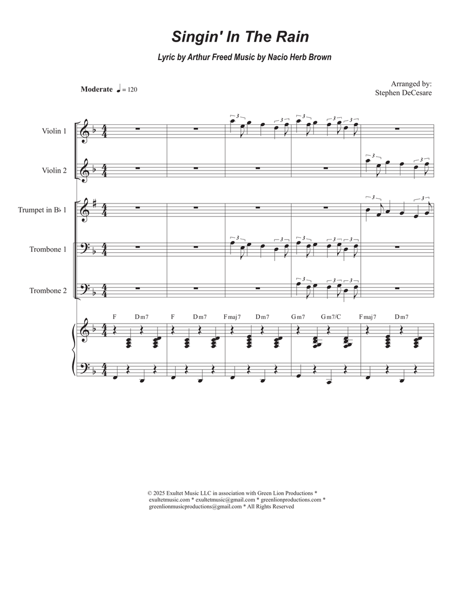 Singin' In The Rain (Brass Quartet and Piano - Alternate Version) Brass Quartet scores gallery preview page 1