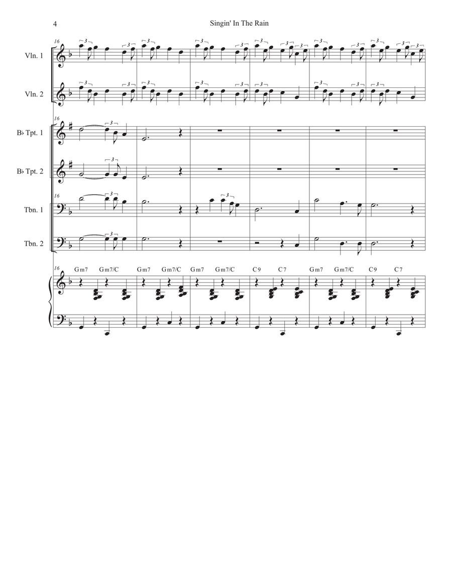 Singin' In The Rain (Brass Quartet and Piano - Alternate Version) Brass Quartet scores gallery preview page 4