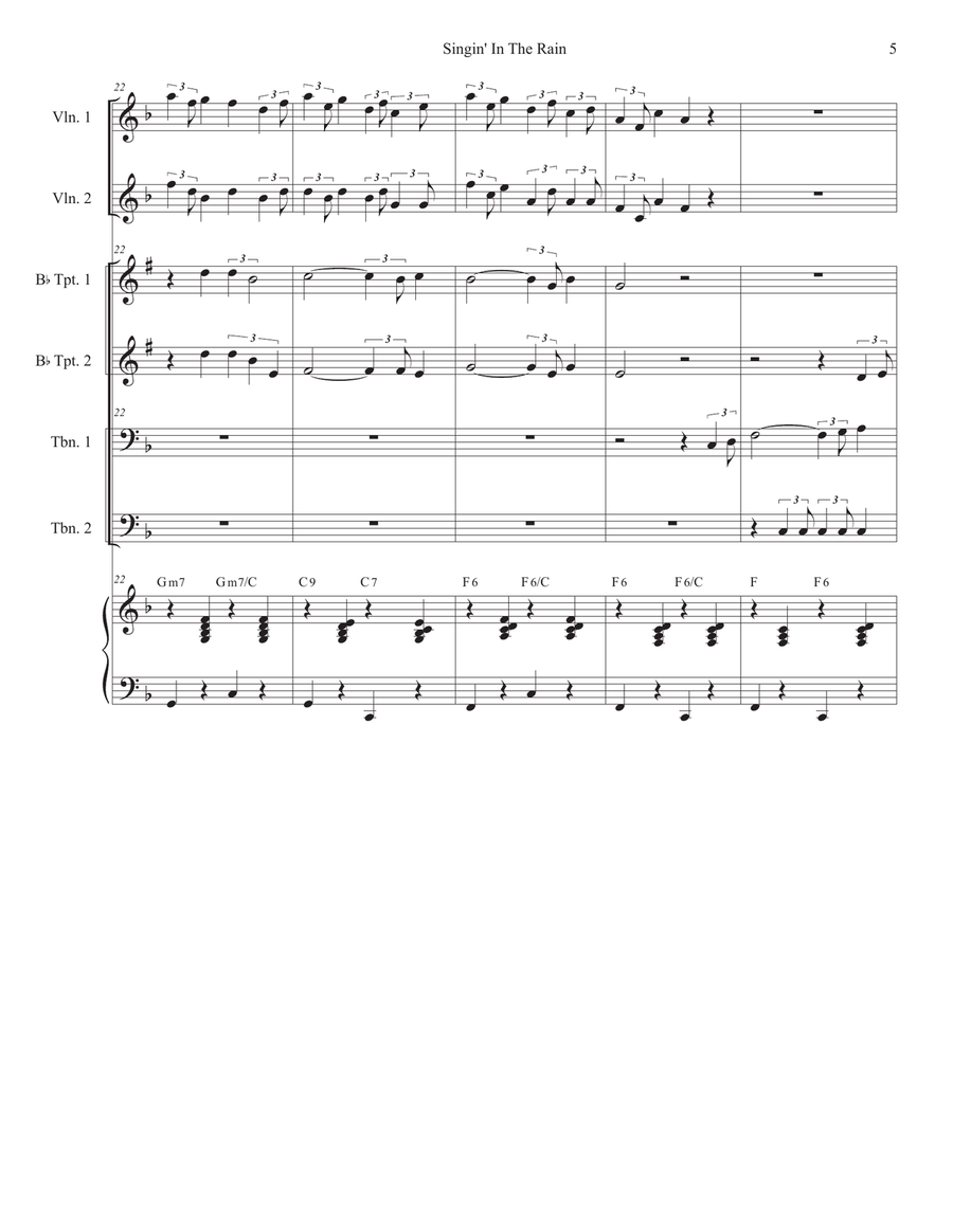 Singin' In The Rain (Brass Quartet and Piano - Alternate Version) Brass Quartet scores gallery preview page 5