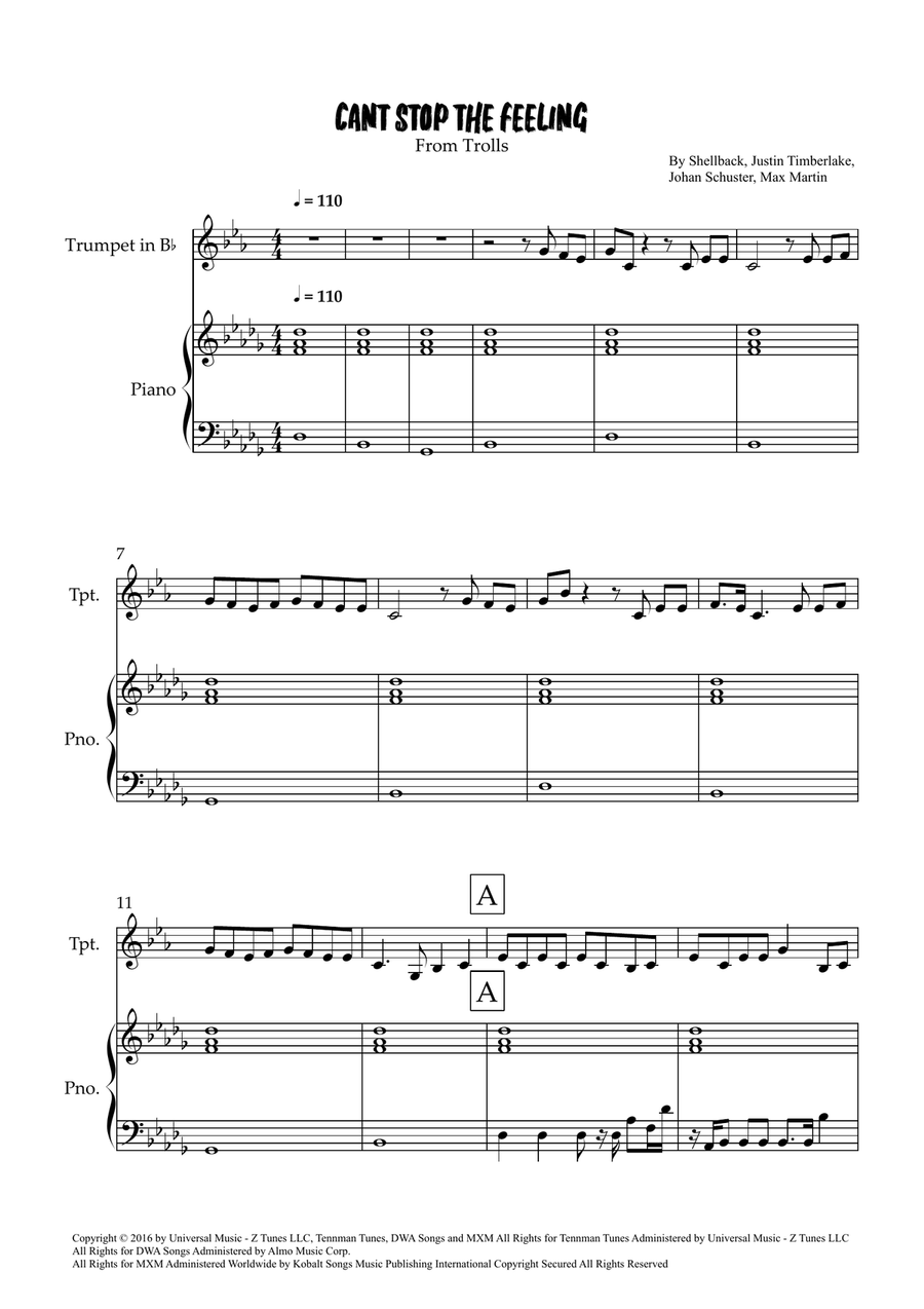 Can't Stop The Feeling! Can't Stop The Feeling! Trumpet Solo scores gallery preview page 1