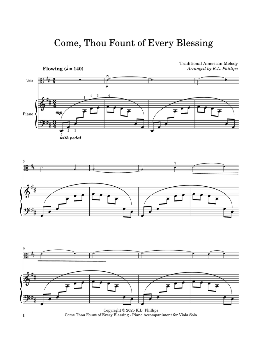 Come, Thou Fount of Every Blessing - Viola Solo with Piano Accompaniment Piano scores gallery preview page 2