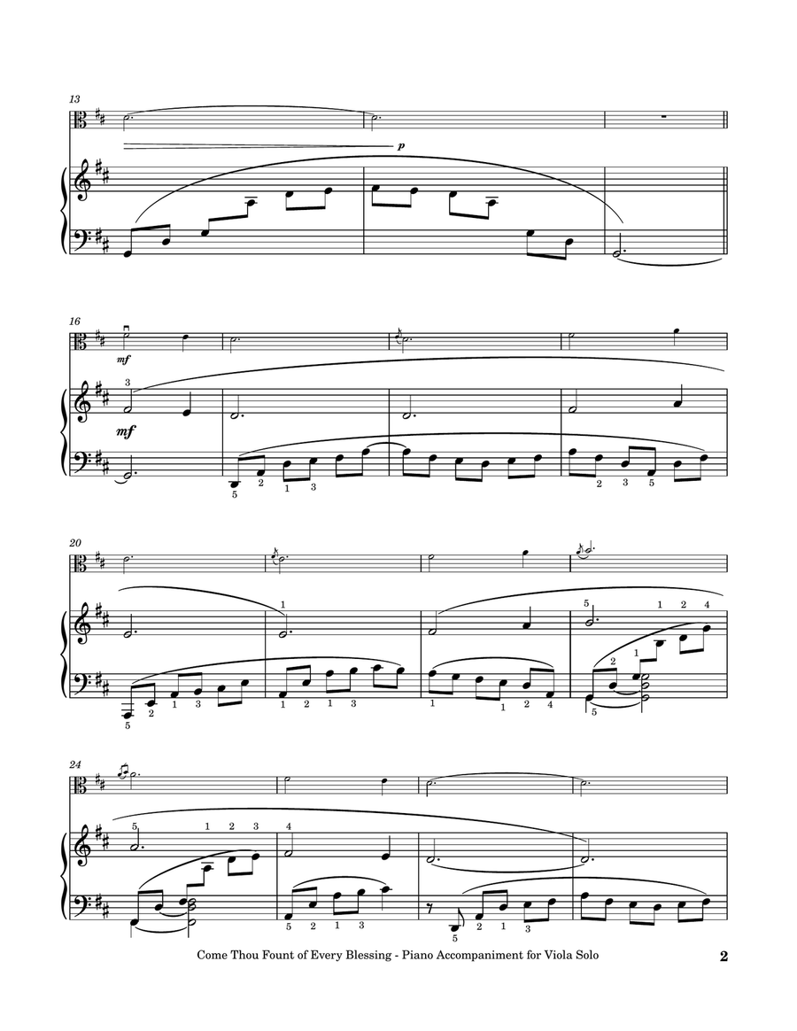 Come, Thou Fount of Every Blessing - Viola Solo with Piano Accompaniment Piano scores gallery preview page 3