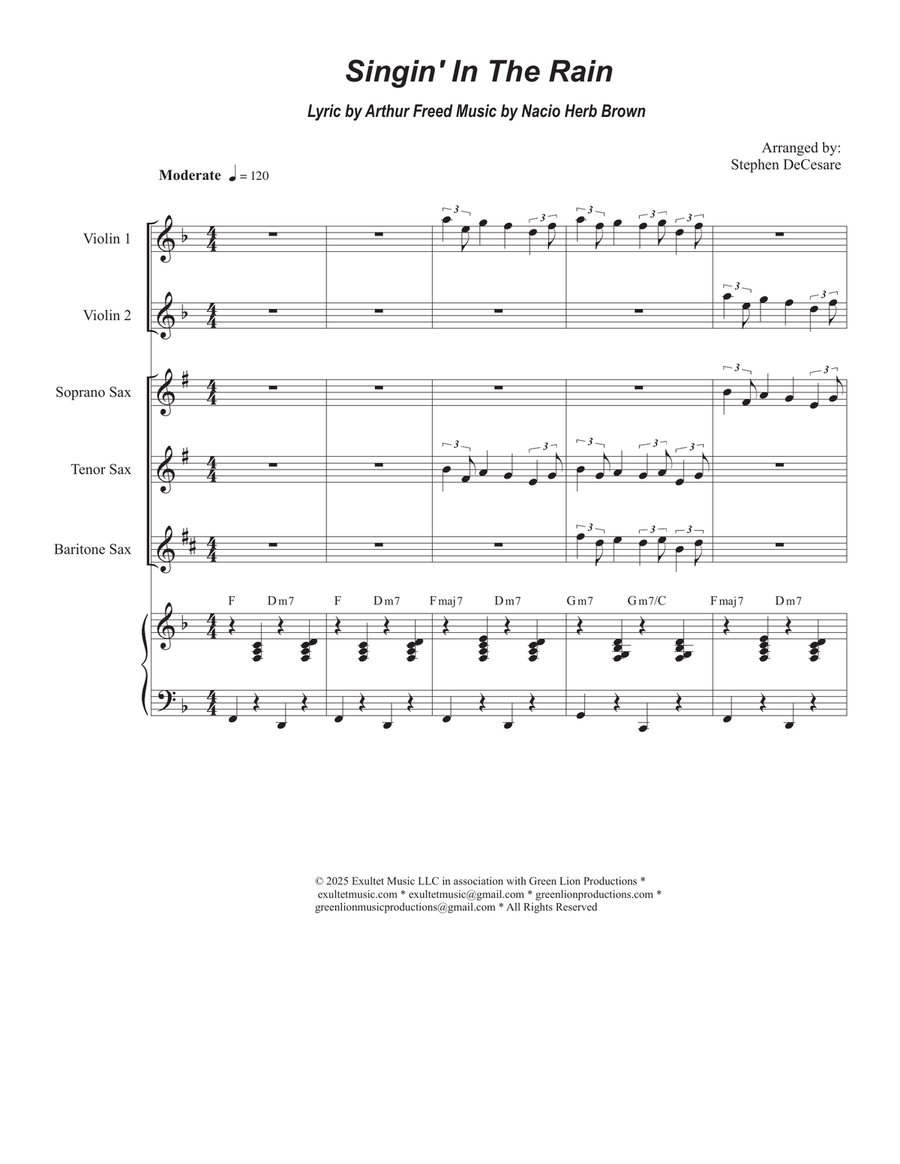 Singin' In The Rain (Saxophone Quartet and Piano) Woodwind Ensemble scores gallery preview page 1