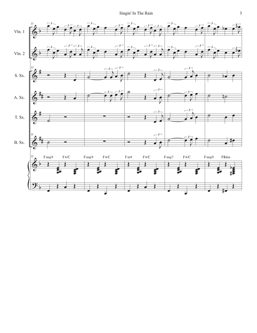 Singin' In The Rain (Saxophone Quartet and Piano) Woodwind Ensemble scores gallery preview page 3