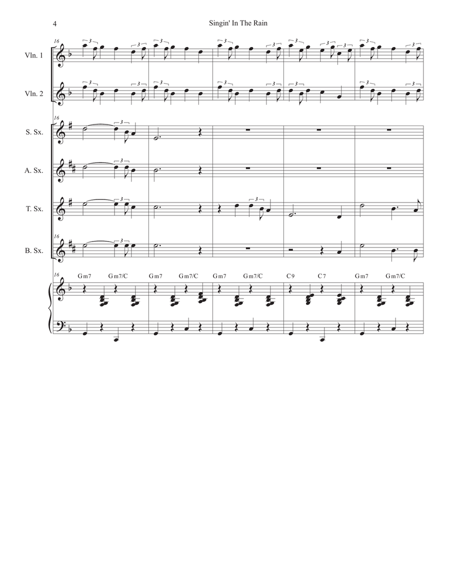 Singin' In The Rain (Saxophone Quartet and Piano) Woodwind Ensemble scores gallery preview page 4