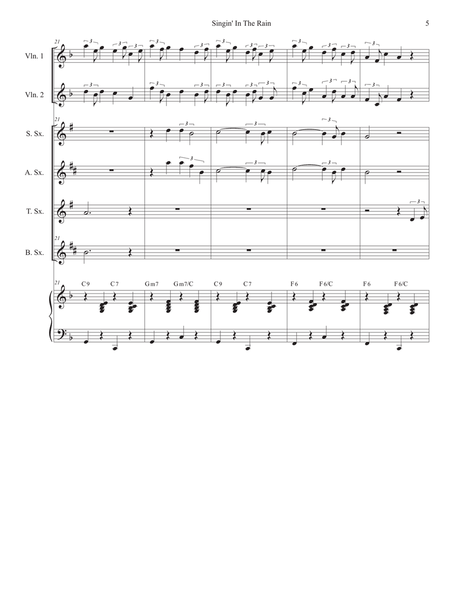 Singin' In The Rain (Saxophone Quartet and Piano) Woodwind Ensemble scores gallery preview page 5