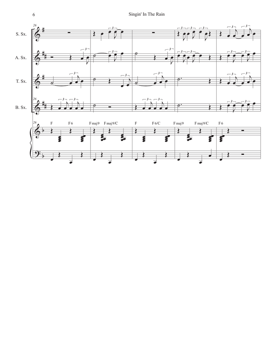 Singin' In The Rain (Saxophone Quartet and Piano) Woodwind Ensemble scores gallery preview page 6