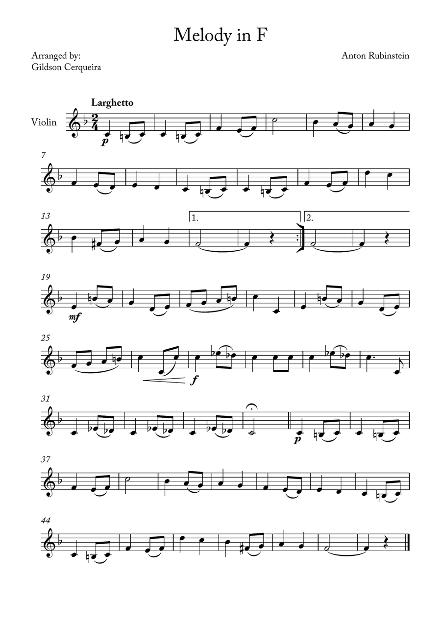 Melody in F Melody in F Chamber Music scores gallery preview page 1