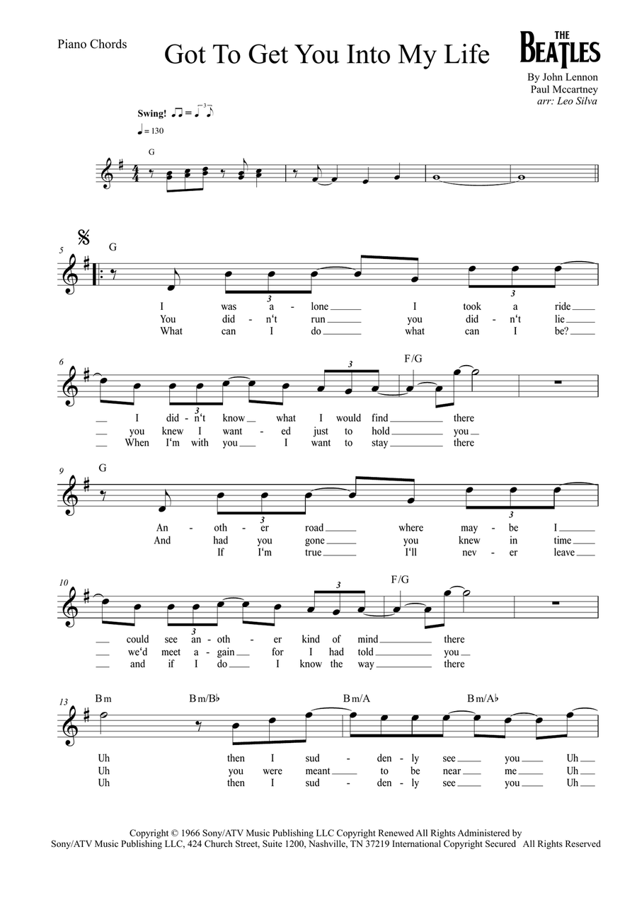 Got To Get You Into My Life Piano Solo scores gallery preview page 1