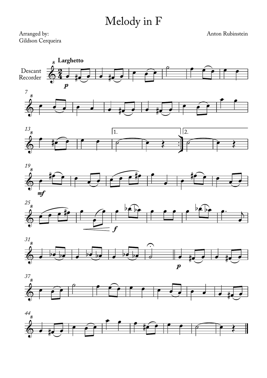 Melody in F Melody in F Chamber Music scores gallery preview page 1
