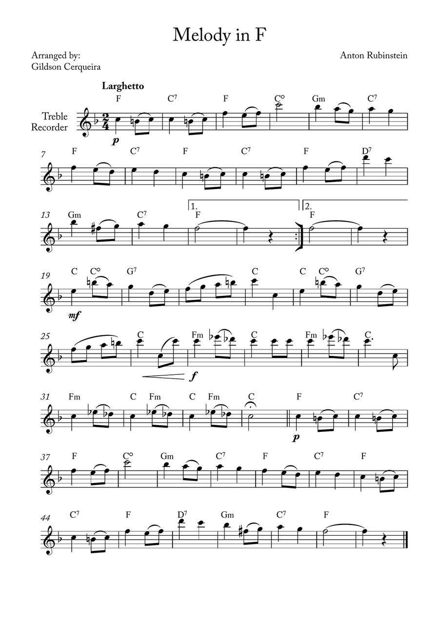 Melody in F Melody in F Chamber Music scores gallery preview page 1