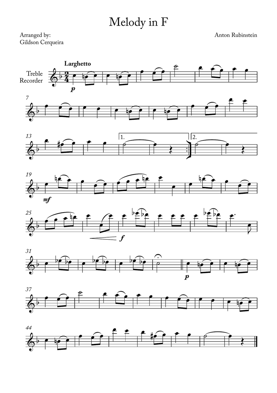 Melody in F Melody in F Chamber Music scores gallery preview page 1