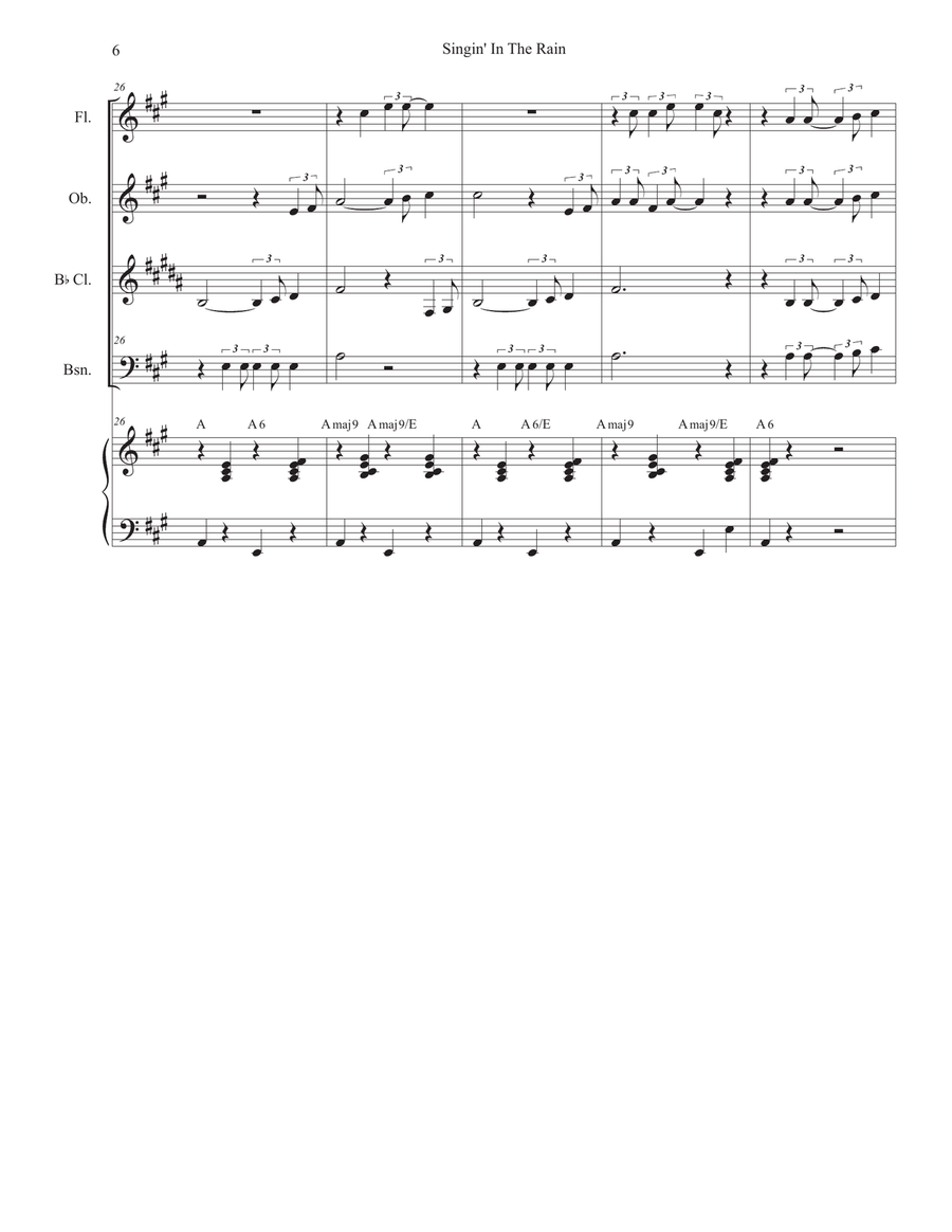 Singin' In The Rain (Woodwind Quartet and Piano) Woodwind Quartet scores gallery preview page 6