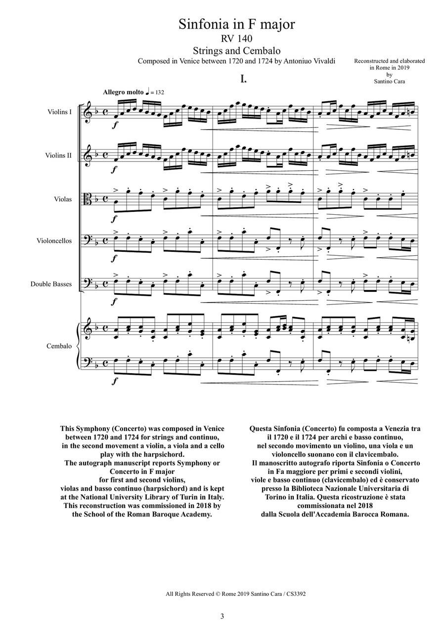 Vivaldi - Sinfonia in F major RV 140 for Strings and Cembalo Chamber Orchestra scores gallery preview page 3
