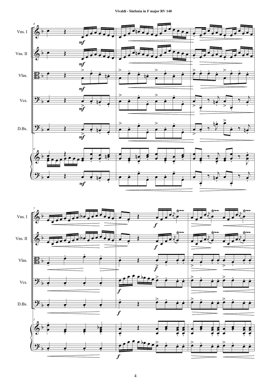 Vivaldi - Sinfonia in F major RV 140 for Strings and Cembalo Chamber Orchestra scores gallery preview page 4