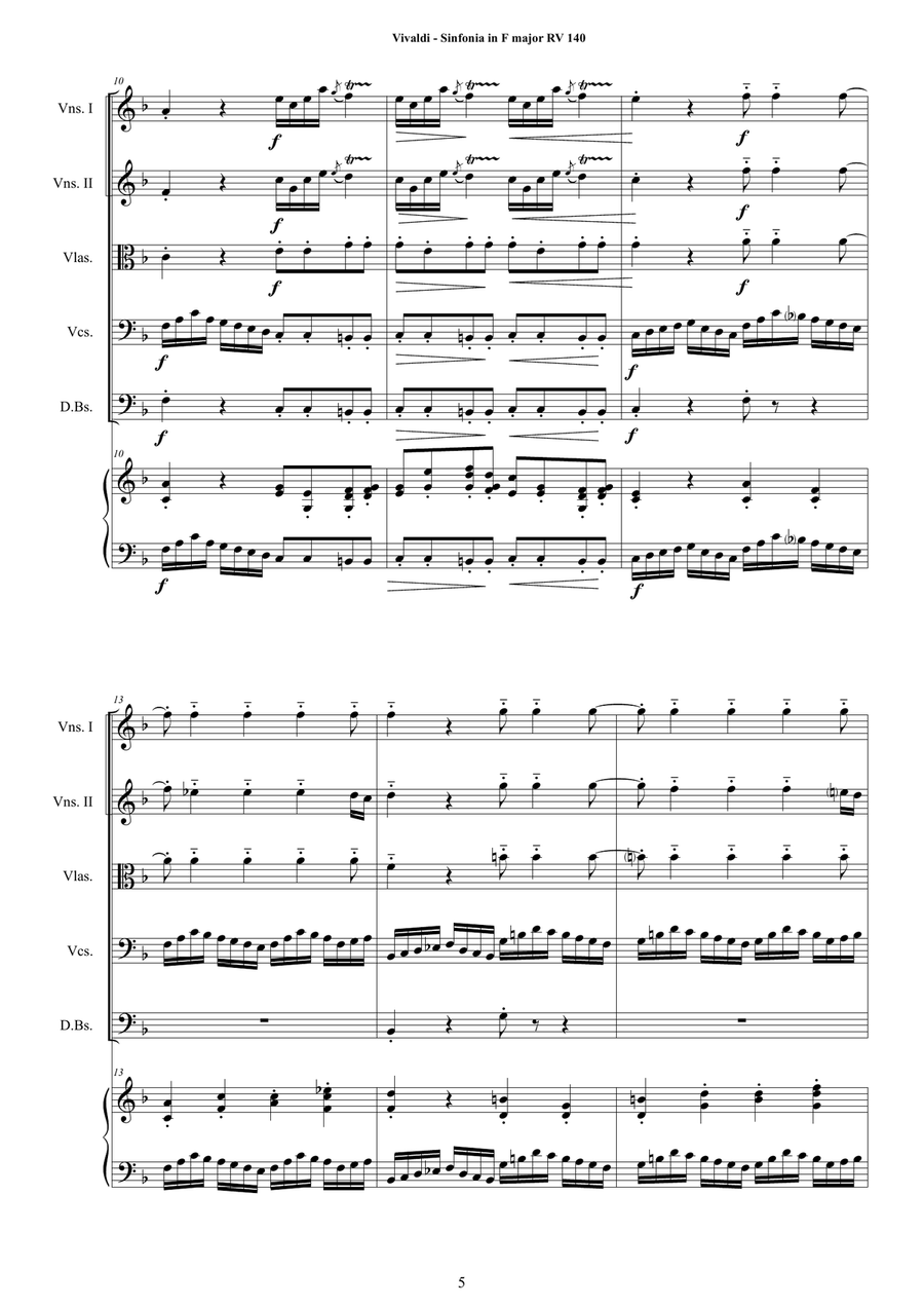Vivaldi - Sinfonia in F major RV 140 for Strings and Cembalo Chamber Orchestra scores gallery preview page 5