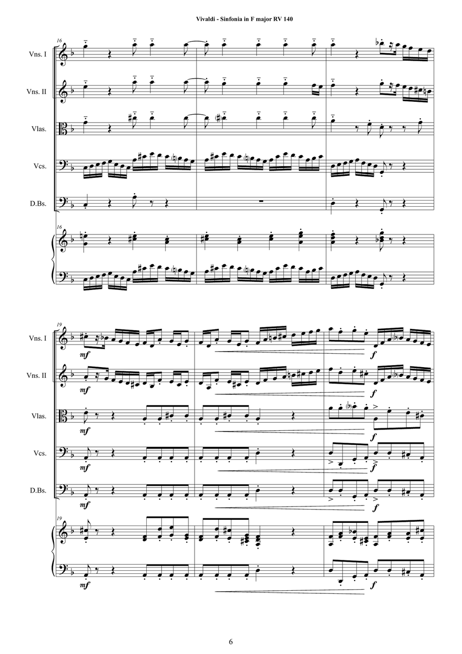 Vivaldi - Sinfonia in F major RV 140 for Strings and Cembalo Chamber Orchestra scores gallery preview page 6