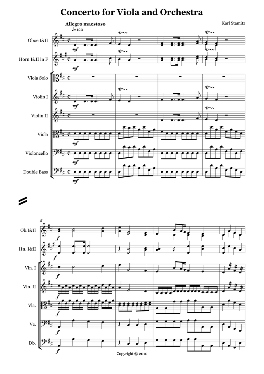 Concerto in D Major for Viola and Orchestra Chamber Orchestra scores gallery preview page 2