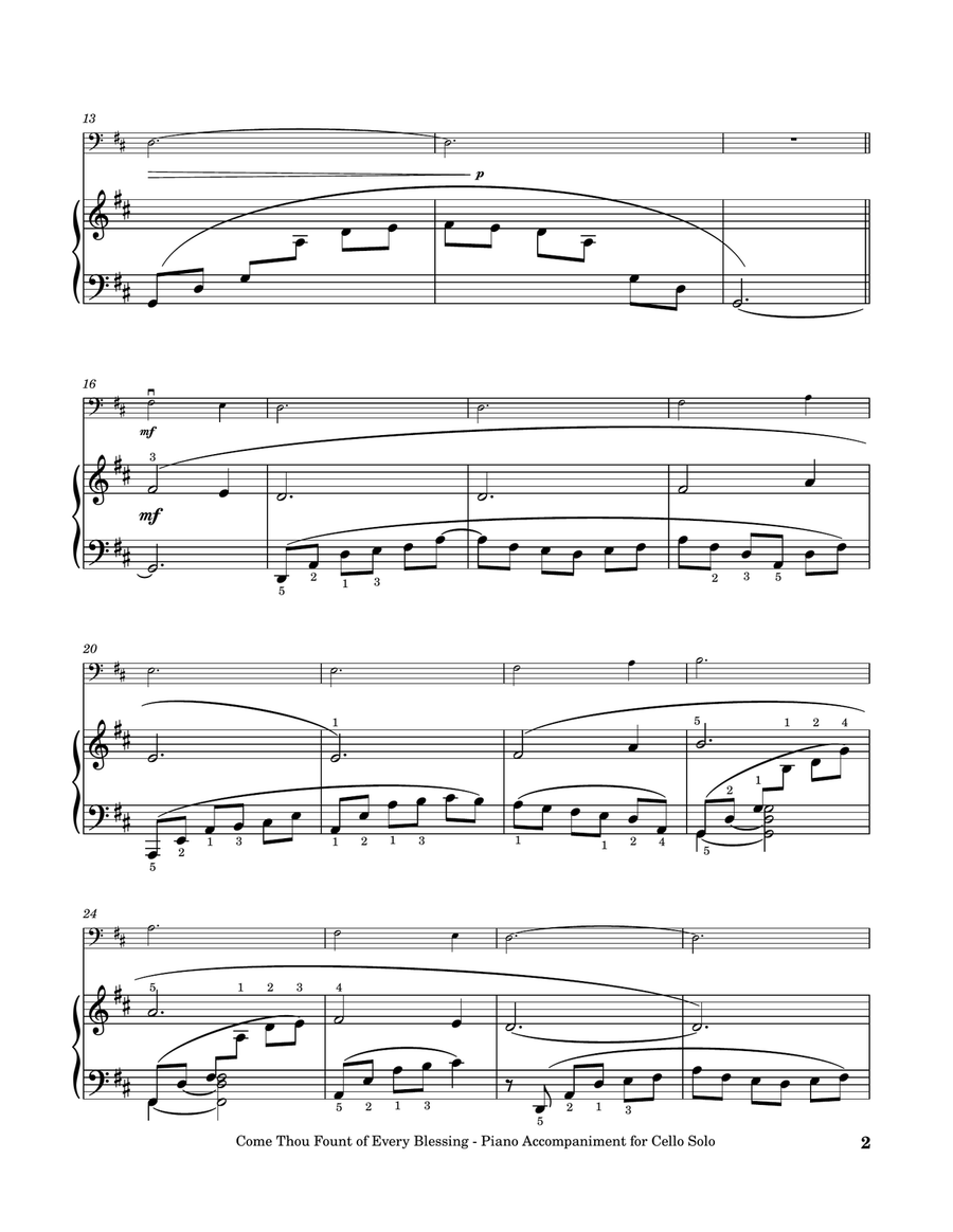 Come, Thou Fount of Every Blessing - Cello Solo with Piano Accompaniment Piano scores gallery preview page 3