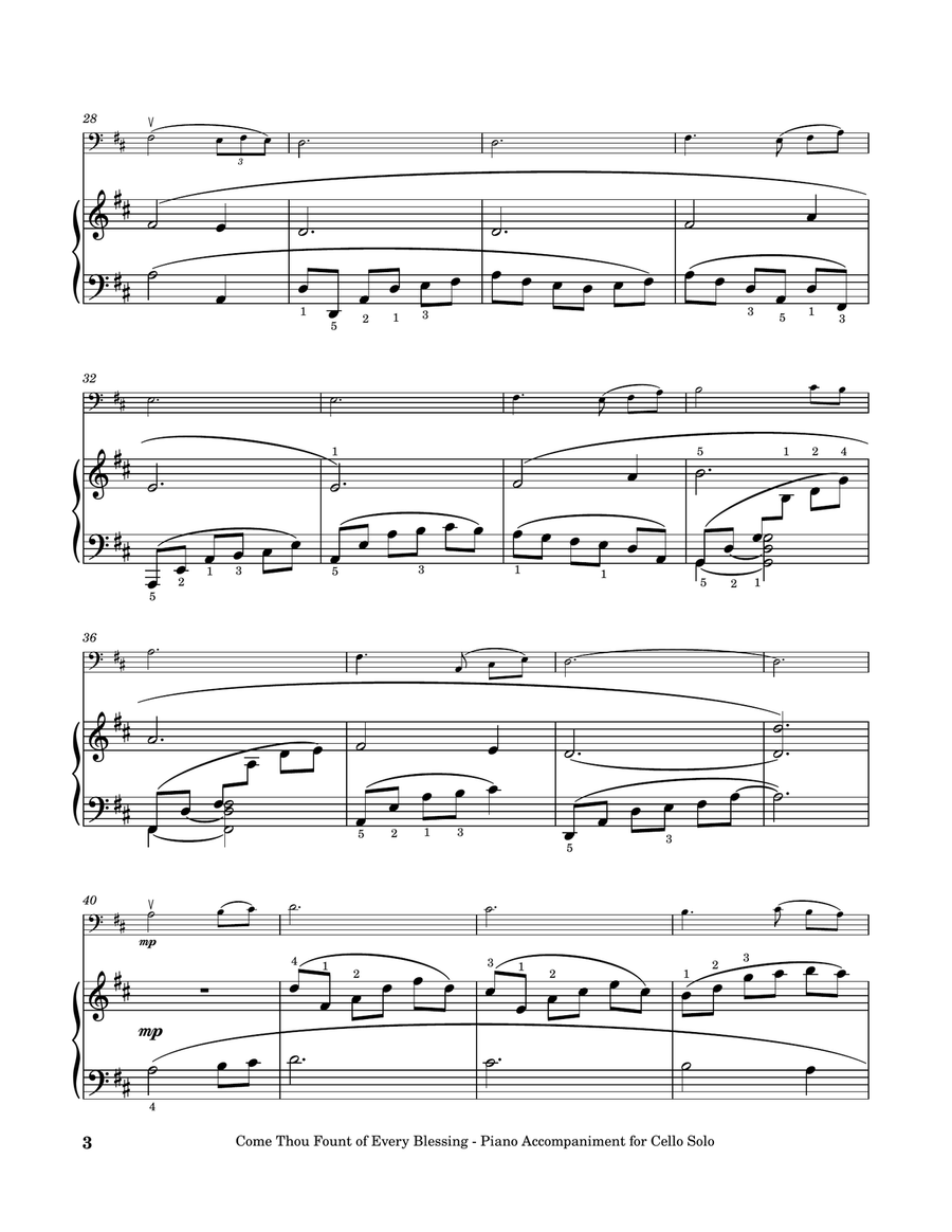 Come, Thou Fount of Every Blessing - Cello Solo with Piano Accompaniment Piano scores gallery preview page 4
