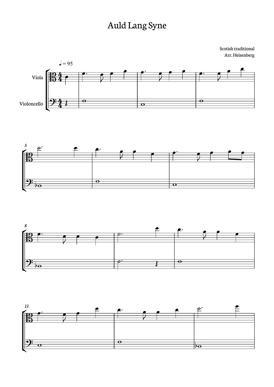 Auld Lang Syne for Viola and Cello duo String Duet scores gallery preview page 1