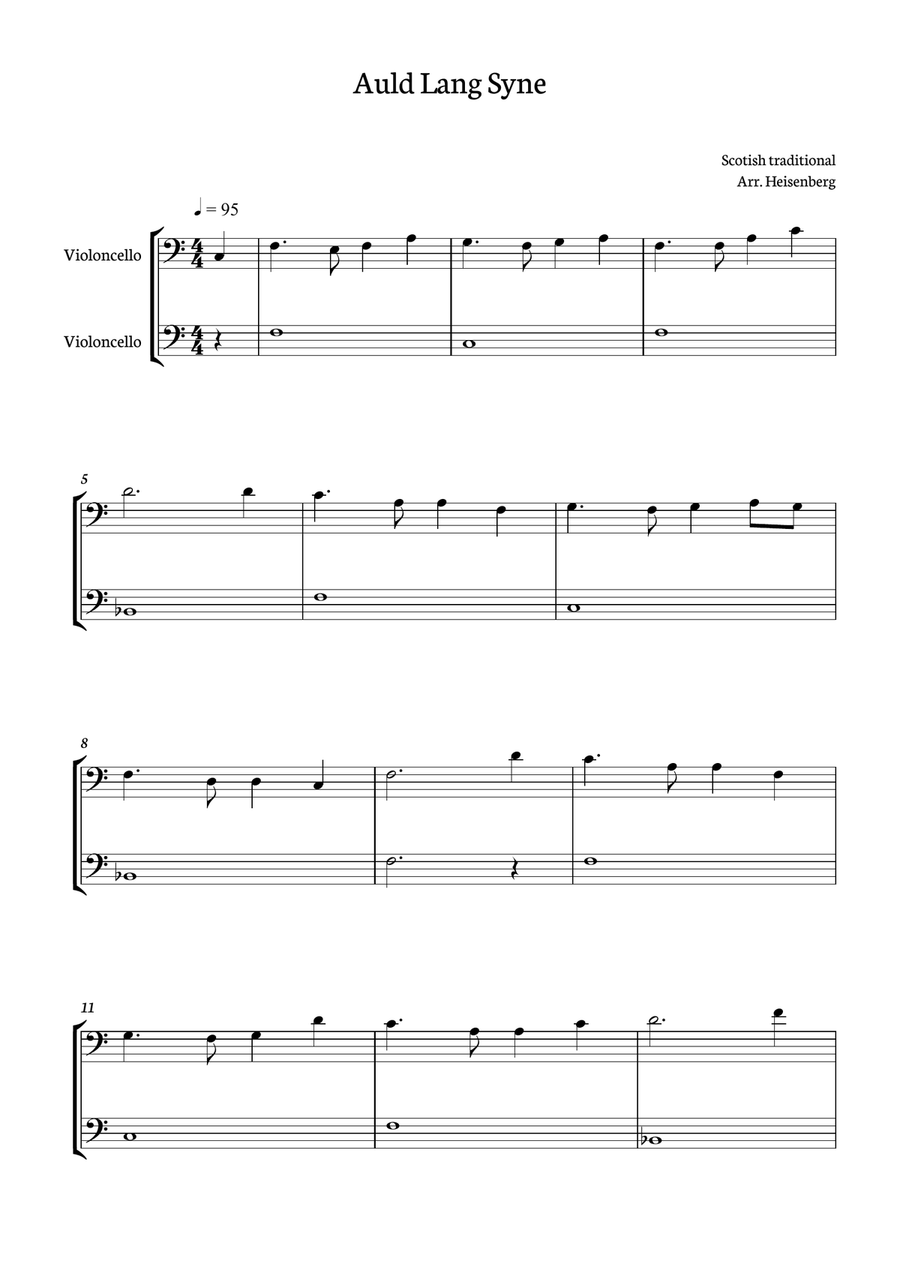 Auld Lang Syne for Cello duo String Duet scores gallery preview page 1