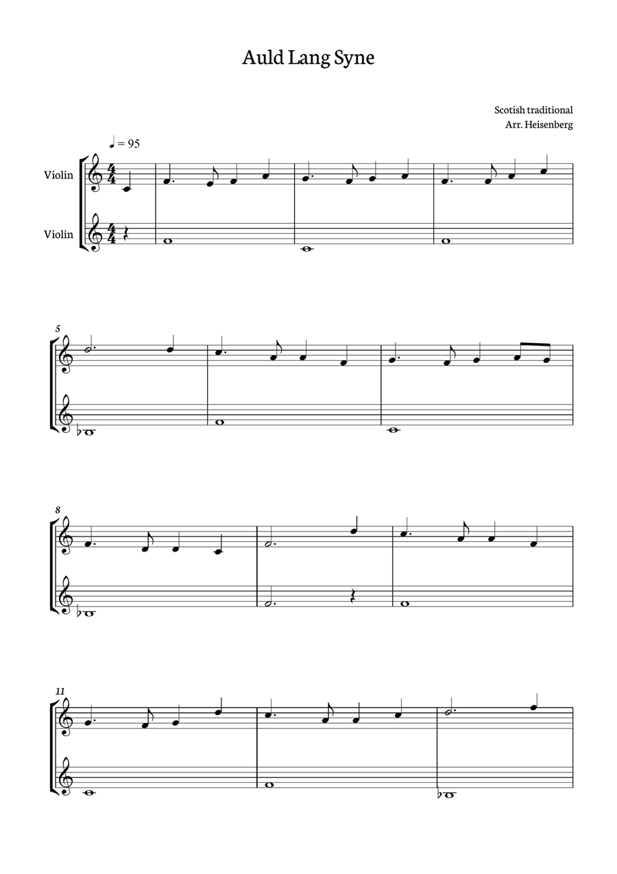 Auld Lang Syne for Violin duo String Duet scores gallery preview page 1
