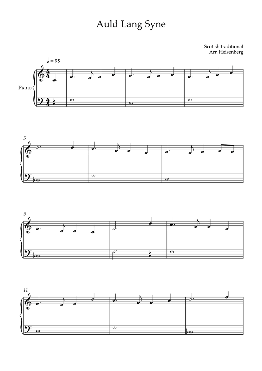 Auld Lang Syne for Piano easy with notes Easy Piano scores gallery preview page 1