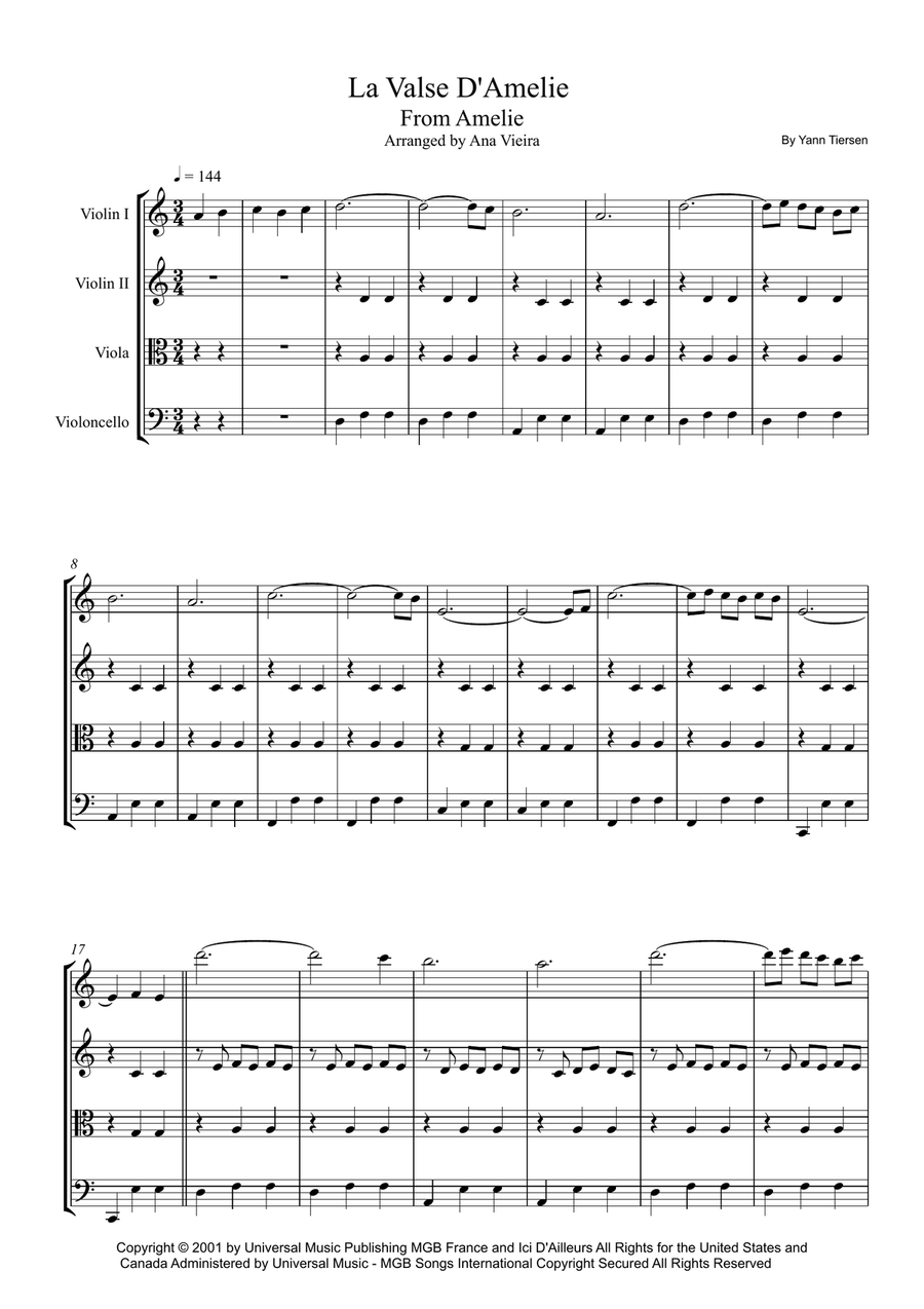 La Valse D'amelie La Valse D'amelie String Quartet scores gallery preview page 1