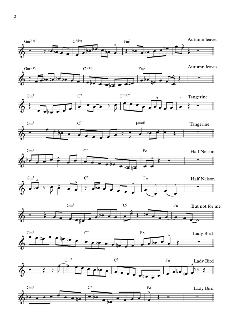 10 Chet Baker II-V-I Licks in 12 keys Trumpet scores gallery preview page 2