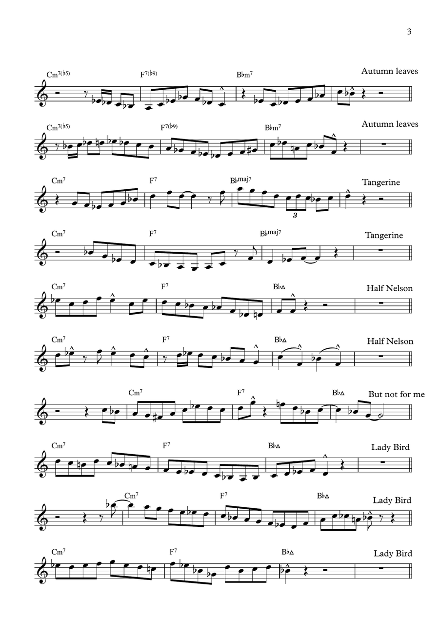 10 Chet Baker II-V-I Licks in 12 keys Trumpet scores gallery preview page 3