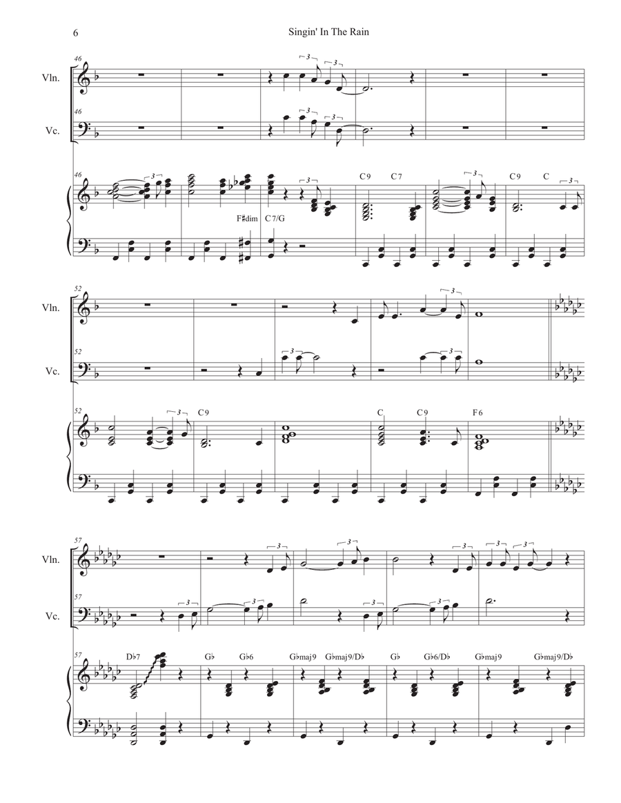 Singin' In The Rain (Duet for Violin and Cello) Piano Trio scores gallery preview page 6