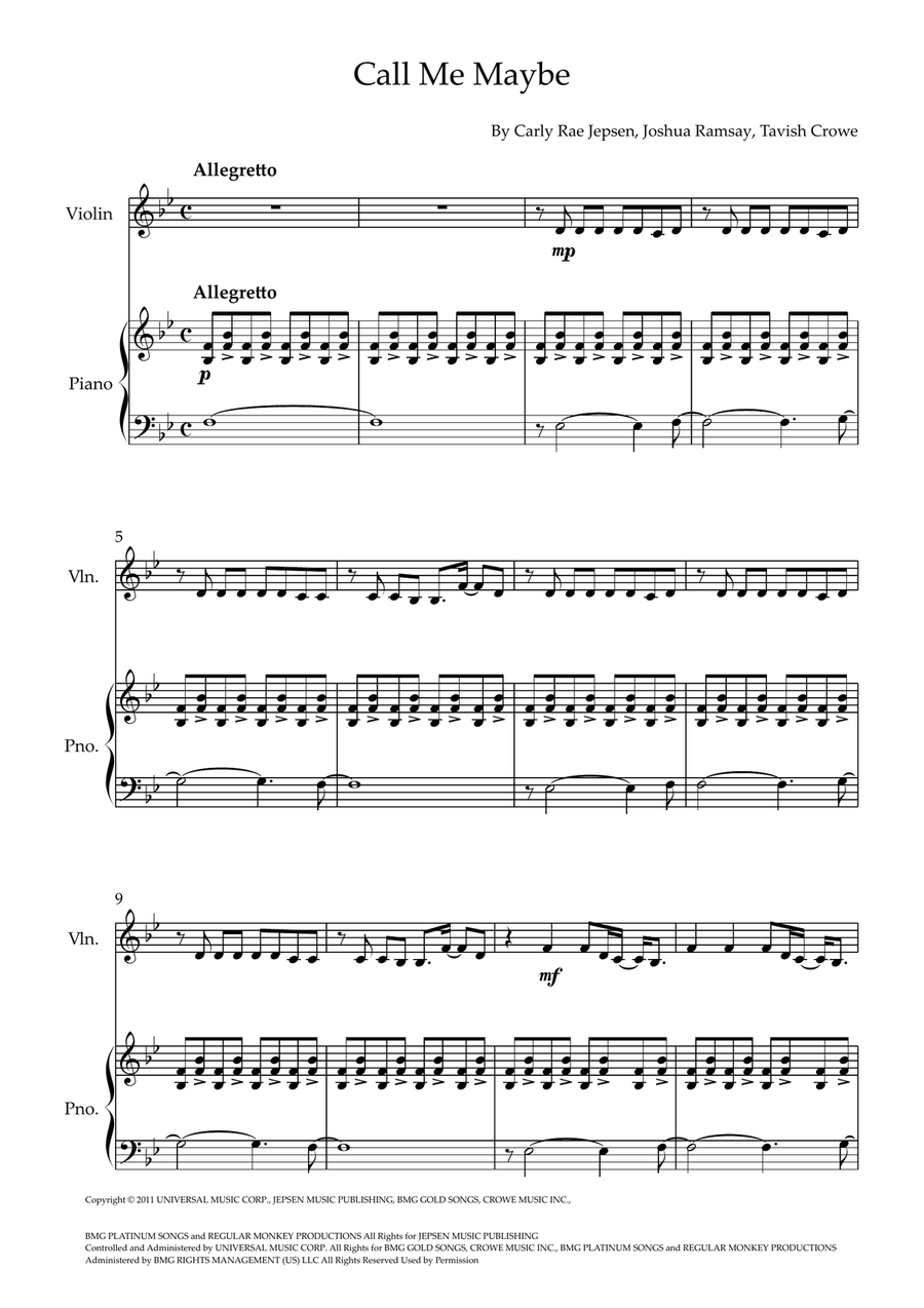 Call Me Maybe Call Me Maybe Violin Solo scores gallery preview page 1