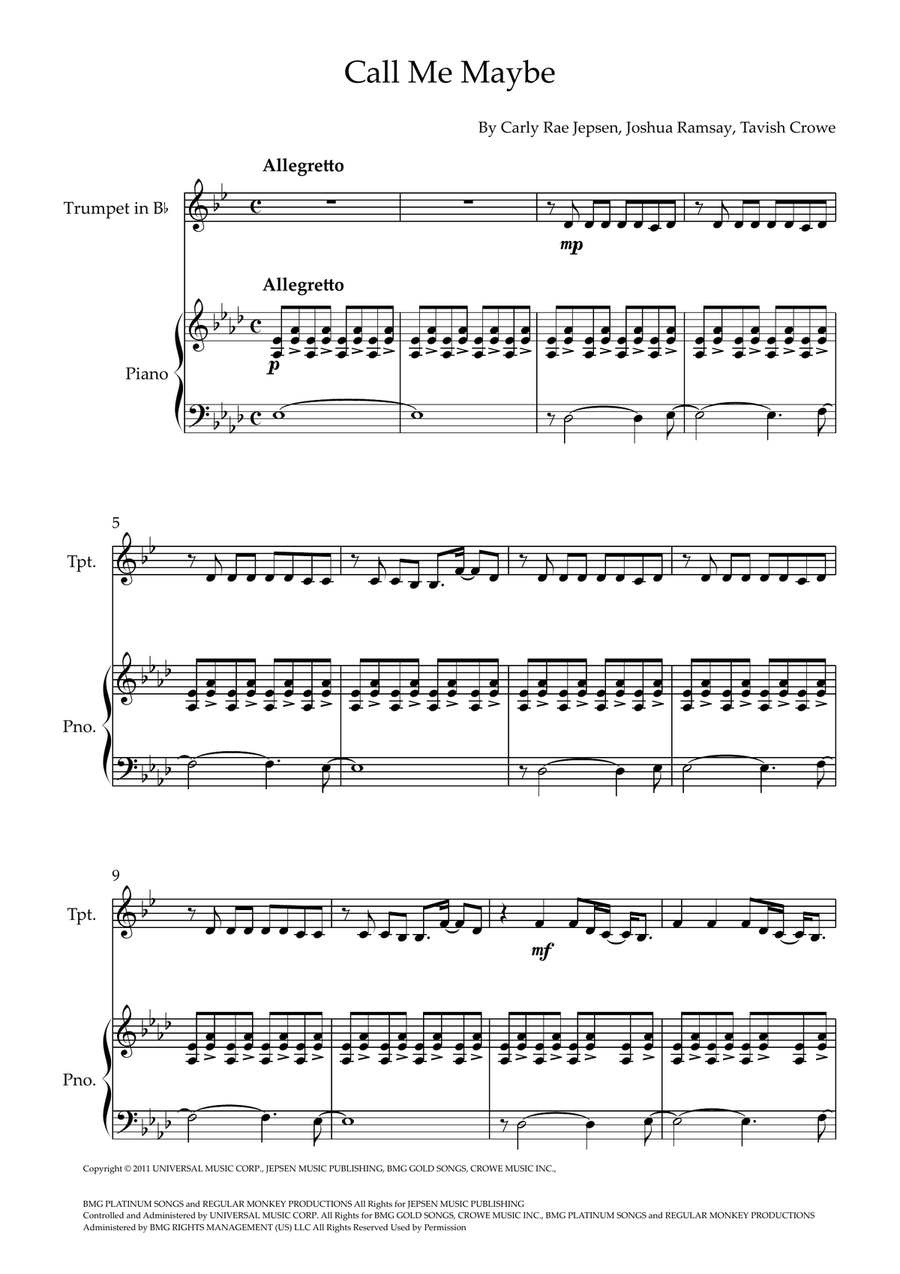 Call Me Maybe Call Me Maybe Trumpet Solo scores gallery preview page 1
