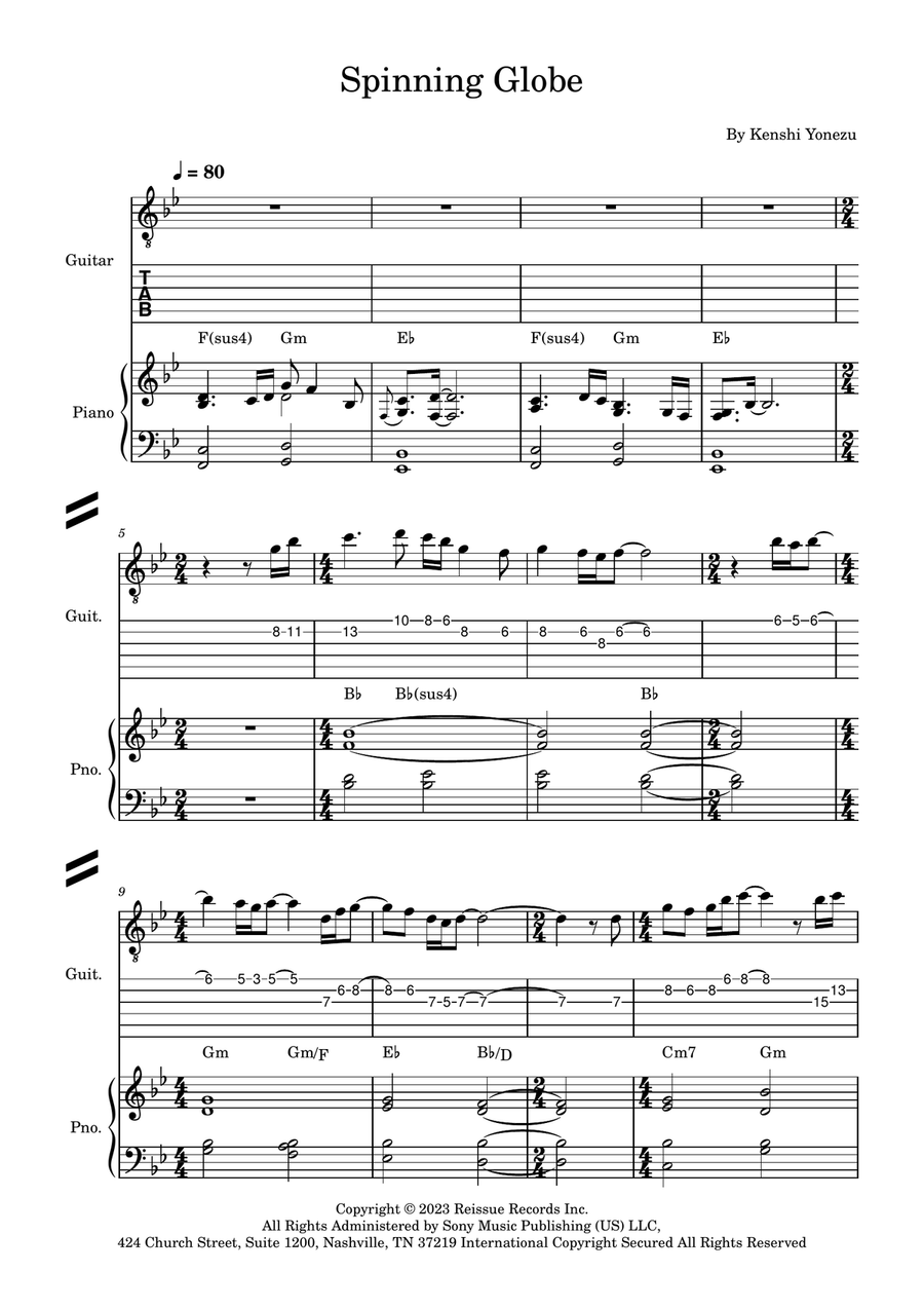 Spinning Globe Electric Guitar scores gallery preview page 1