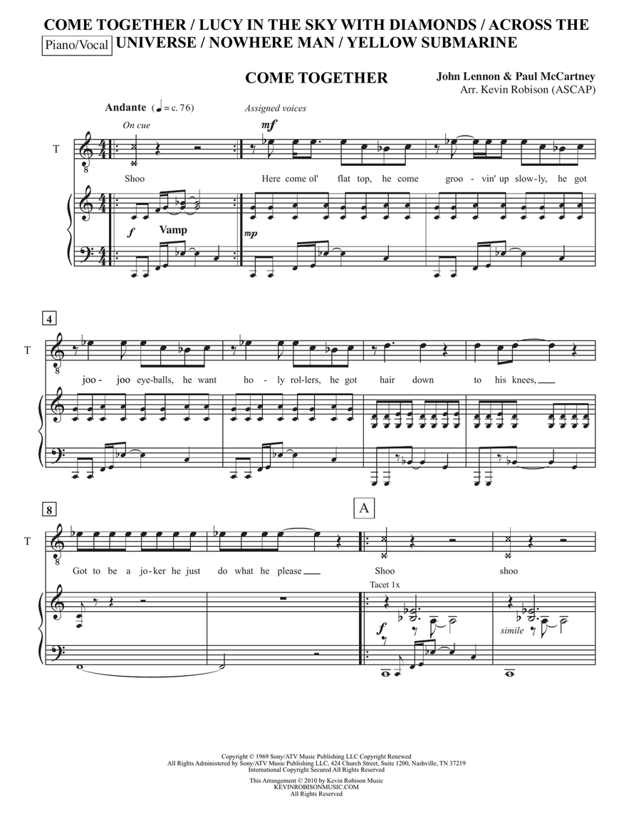 Medley: Come Together with Lucy In The Sky With Diamonds, Across The Universe, Nowhere Man, and Y... TTBB scores gallery preview page 1