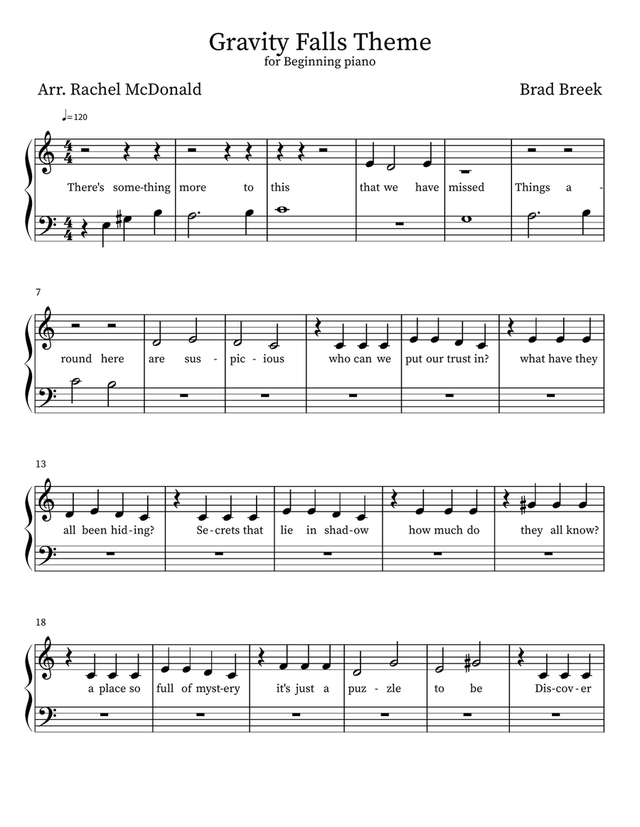 Gravity Falls (Main Theme) Piano Method scores gallery preview page 1