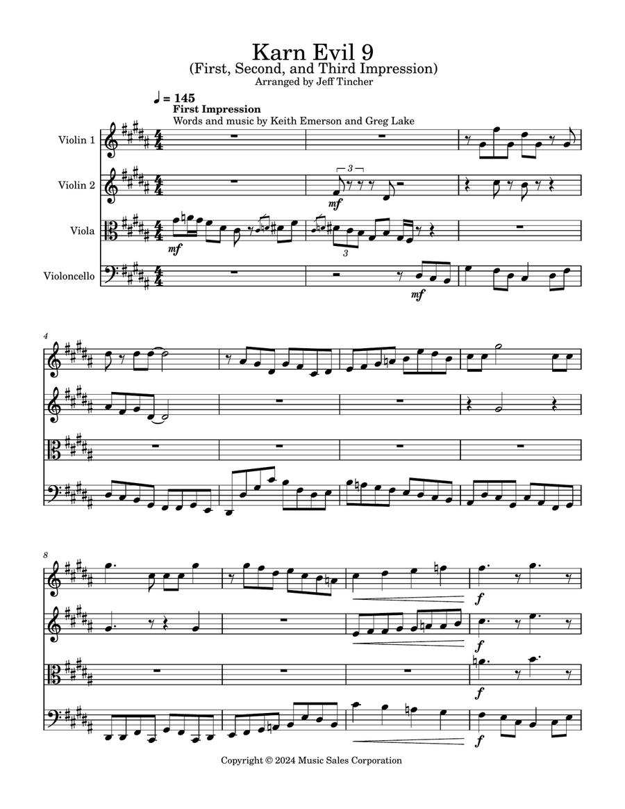 Medley: Karn Evil 9 (First Impression) with Karn Evil 9 (Second Impression) and Karn Evil 9 (Thir... String Quartet scores gallery preview page 2