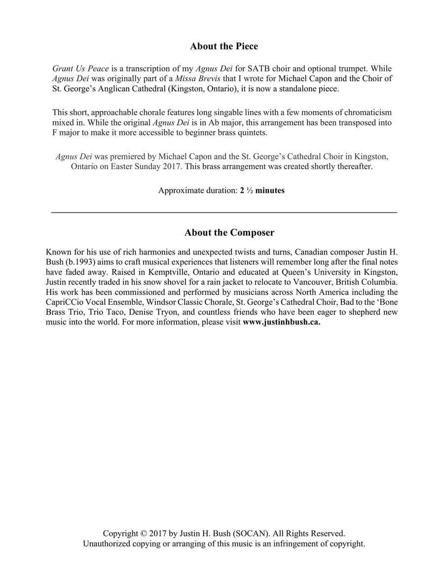 Grant Us Peace for Brass Quintet Brass Quintet scores gallery preview page 4