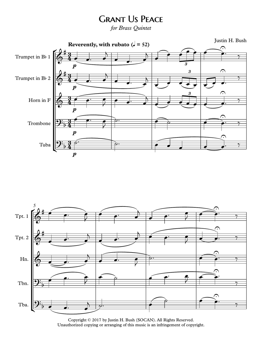 Grant Us Peace for Brass Quintet Brass Quintet scores gallery preview page 5