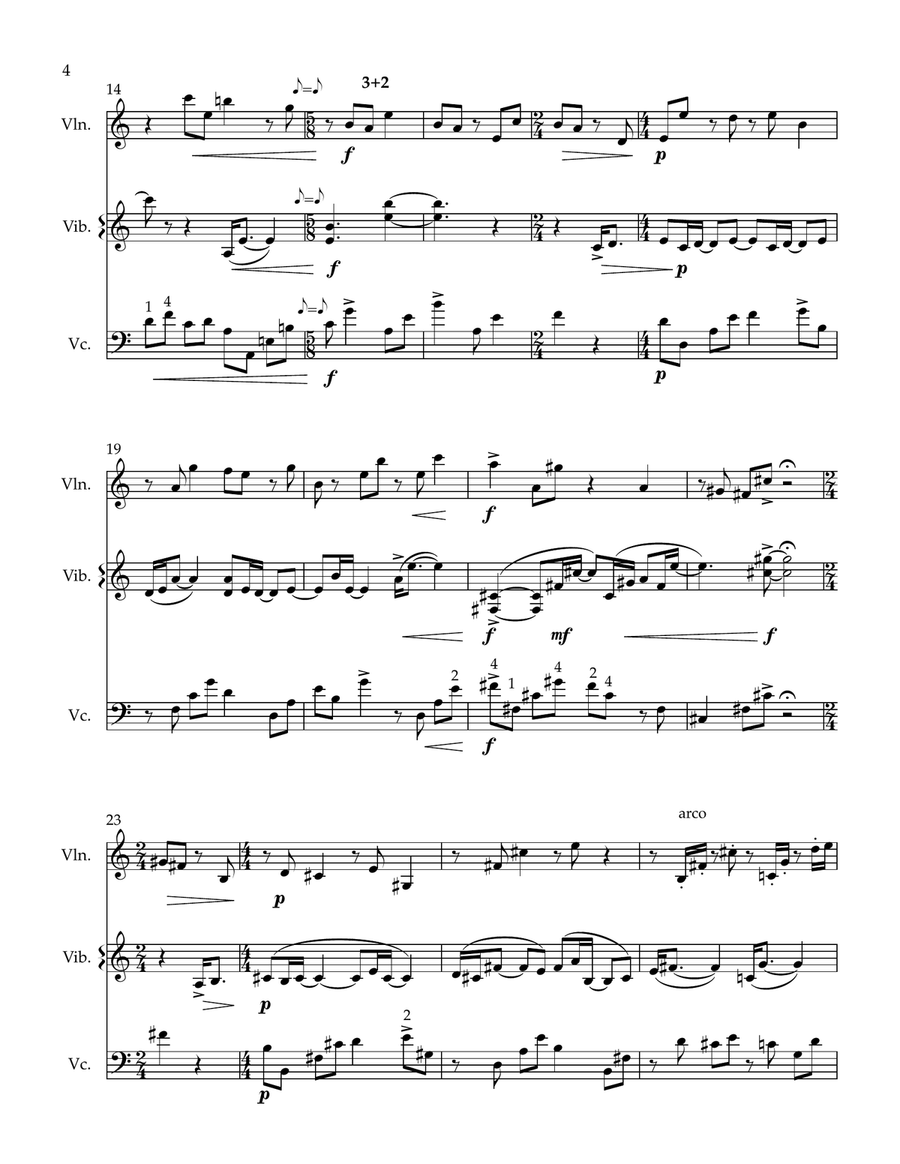 Reviravoltas Sonoras - violin, vibraphone, and cello Small Ensemble scores gallery preview page 5
