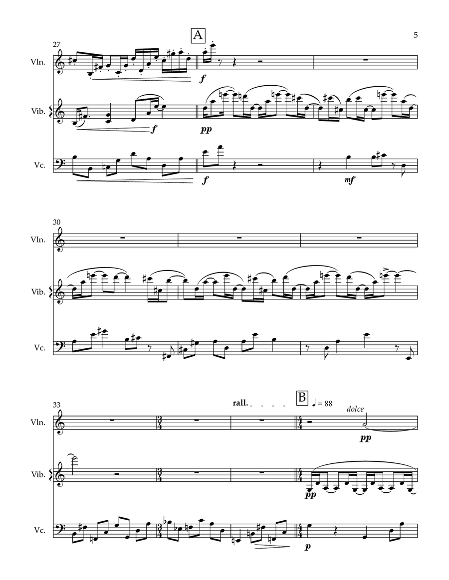 Reviravoltas Sonoras - violin, vibraphone, and cello Small Ensemble scores gallery preview page 6