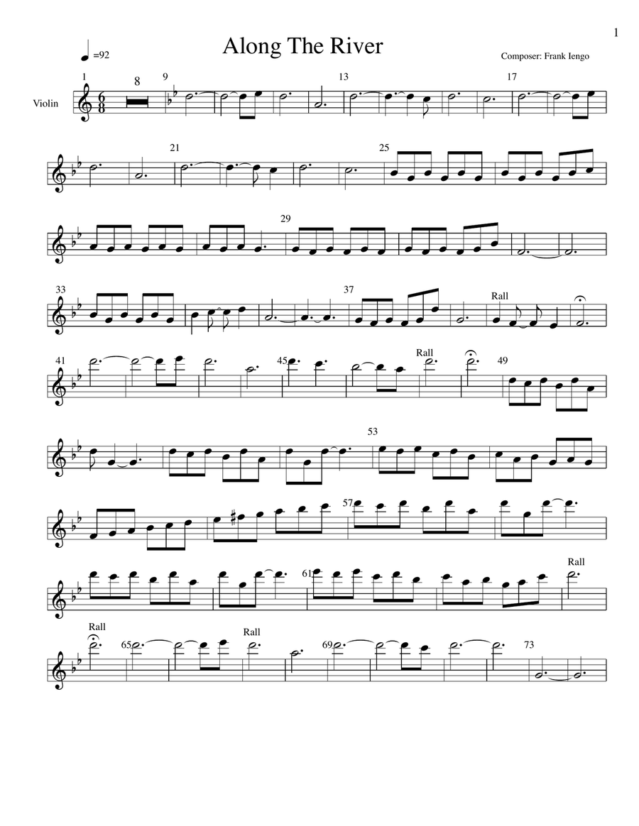 Along The River (For Violin, Guitar, Flute and other instruments in the G key) Flute scores gallery preview page 1