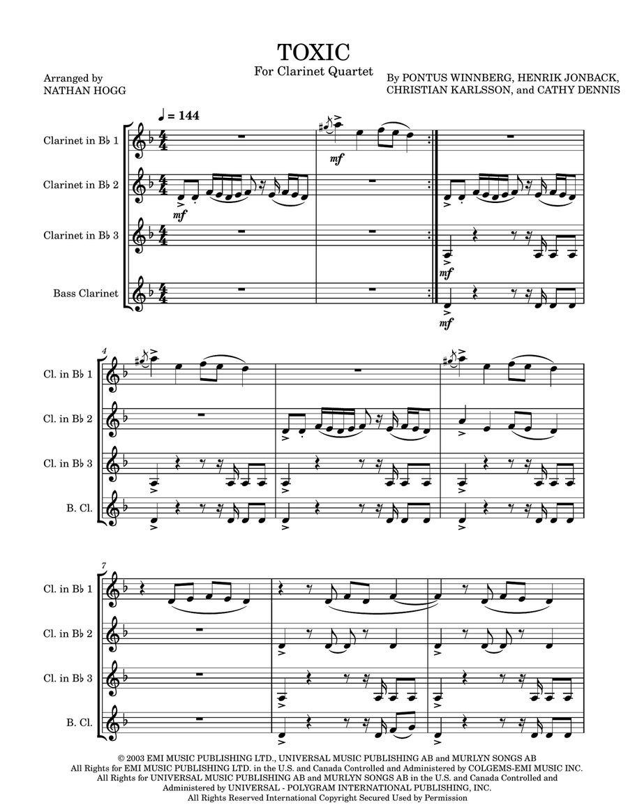 Toxic Clarinet Quartet scores gallery preview page 1