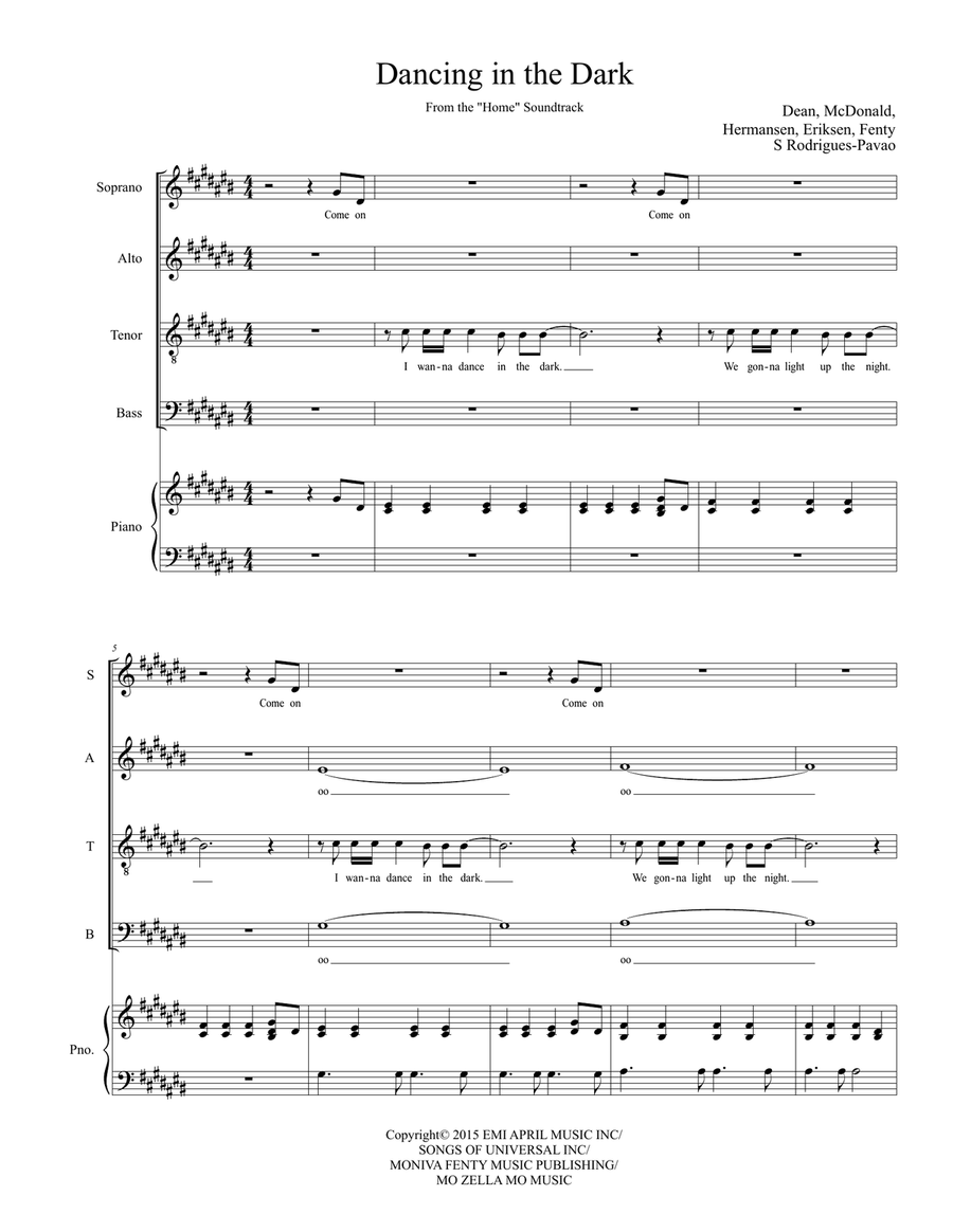 Dancing In The Dark Dancing In The Dark 4-Part scores gallery preview page 1
