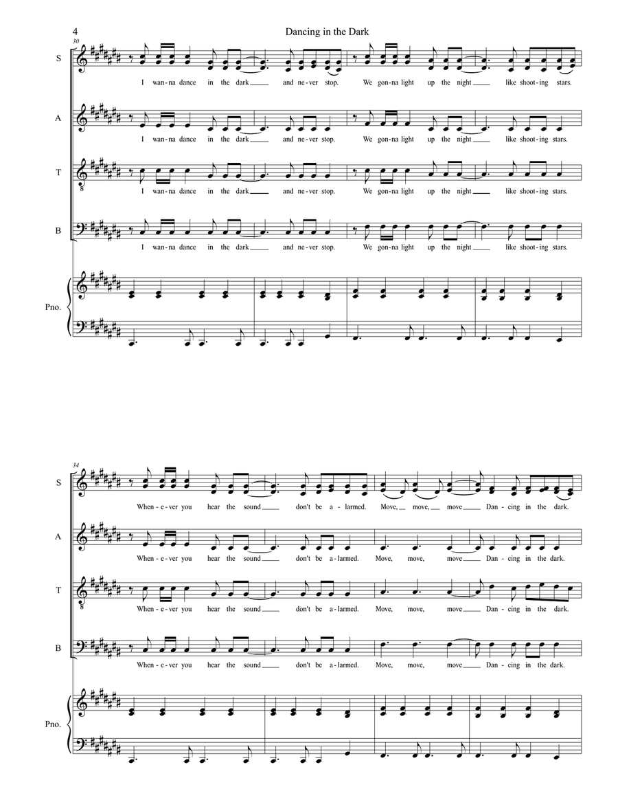 Dancing In The Dark Dancing In The Dark 4-Part scores gallery preview page 4