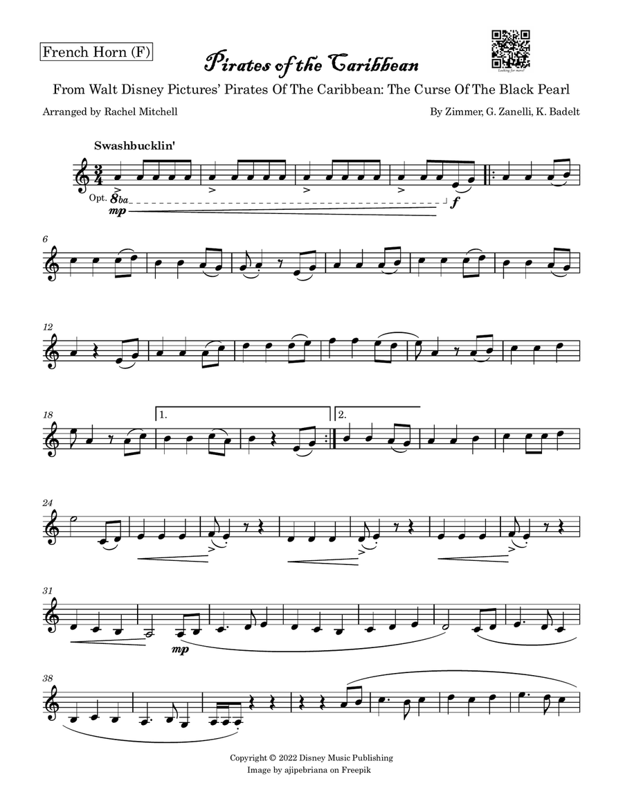 Pirates Of The Caribbean Horn Solo scores gallery preview page 1